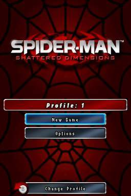 Spiderman Dimensions title screen for Nintendo DS