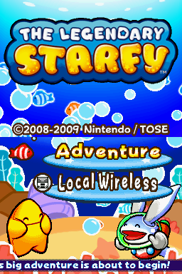 The Legendary Starfy title screen for Nintendo DS