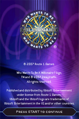 Who Wants To Be A Millionaire [2nd Edition] title screen for Nintendo DS