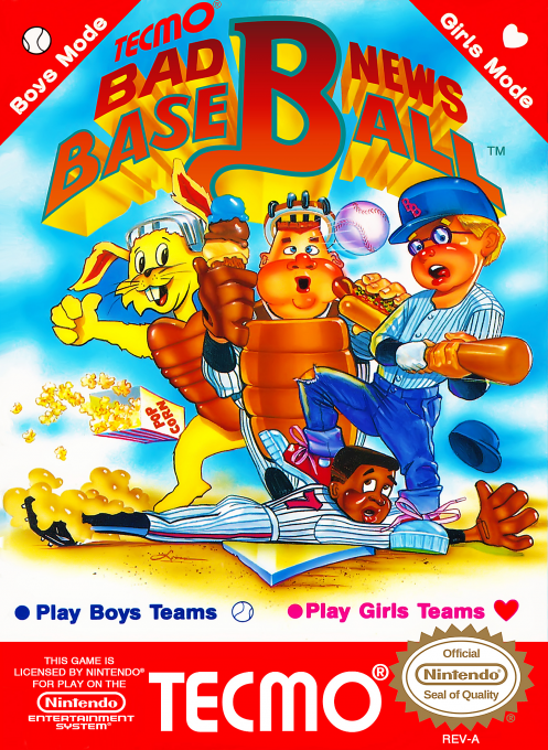 Bad News Baseball box art for NES
