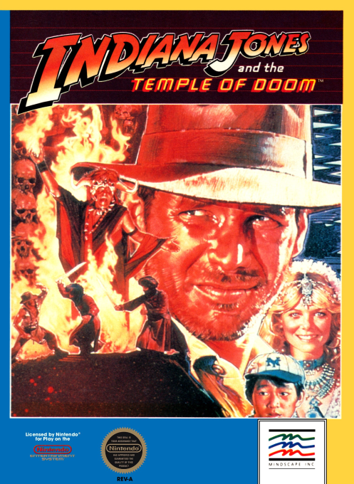 Indiana Jones and the Temple of Doom box art for NES