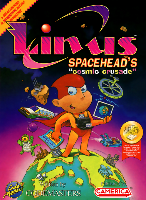 Linus Spacehead's Cosmic Crusade box art for NES
