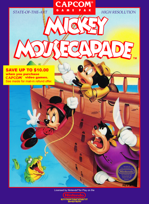 Mickey Mousecapade box art for NES
