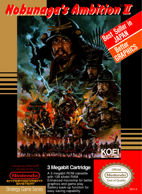 Nobunaga's Ambition 2 box art for NES