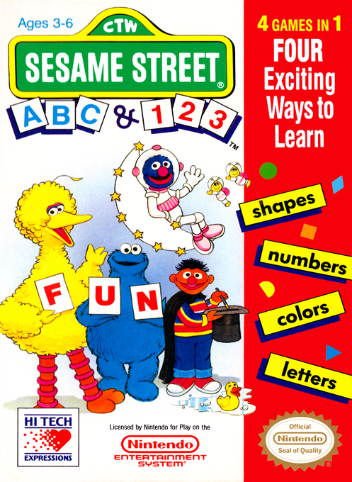 Sesame Street ABC and 123 box art for NES