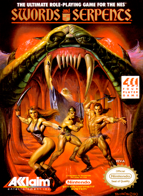 Swords and Serpents box art for NES
