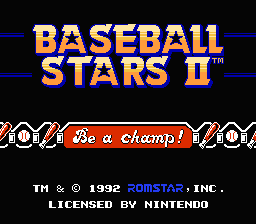 Baseball Stars 2 title screen for NES
