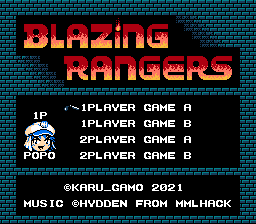Blazing Rangers title screen for NES