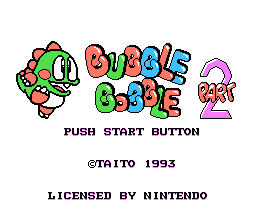 Bubble Bobble Part 2 title screen for NES