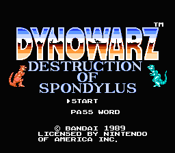 Dynowarz The Destruction of Spondylus title screen for NES