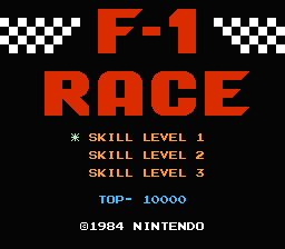 F1 Race title screen for Famicom