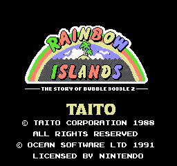 Rainbow Islands: Bubble Bobble 2 title screen for NES