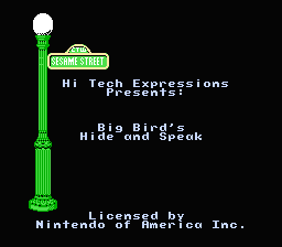 Sesame Street Big Bird's Hide and Speak title screen for NES