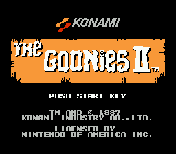 The Goonies II [5 Screw] title screen for NES