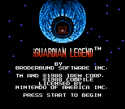 The Guardian Legend title screen for NES