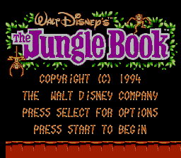 The Jungle Book title screen for NES