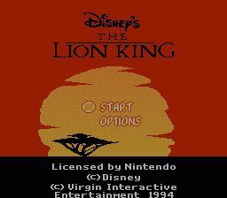 The Lion King title screen for NES