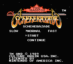 The Magic of Scheherazade title screen for NES