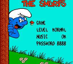 The Smurfs title screen for NES