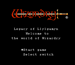 Wizardry: Knights of Diamonds title screen for Famicom