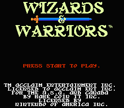 Wizards and Warriors title screen for NES
