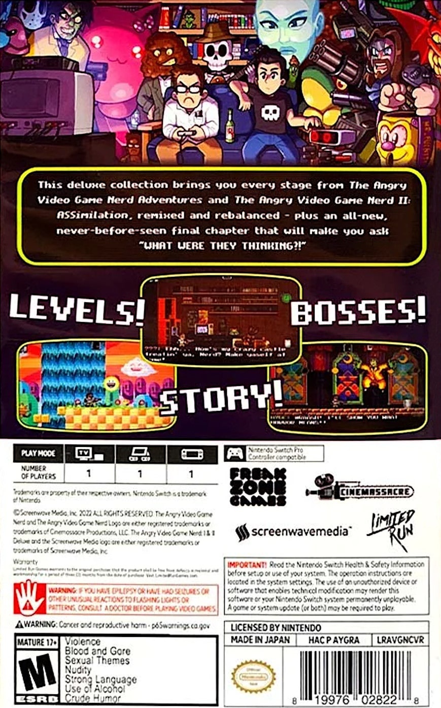 Angry Video Game Nerd 1 & 2 Deluxe box art for Nintendo Switch