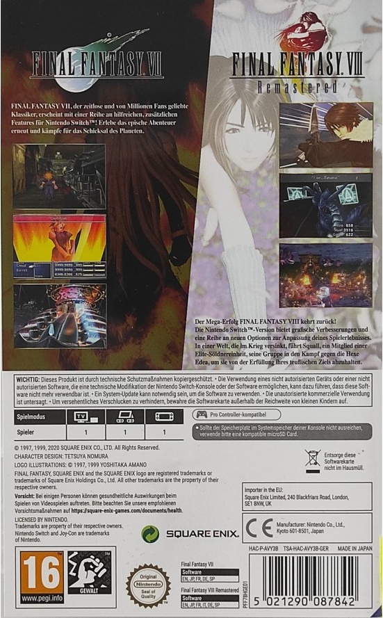 Final Fantasy VII & VIII Remastered Twin Pack box art for Nintendo Switch