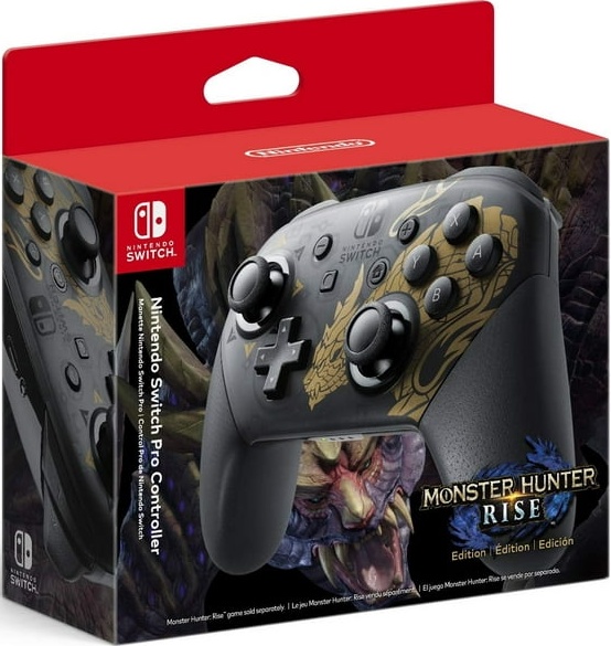 Nintendo Switch Pro Controller Monster Hunter Rise Edition box art for Nintendo Switch