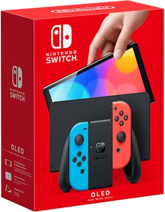 Nintendo Switch with Blue and Red Joy-con box art for Nintendo Switch