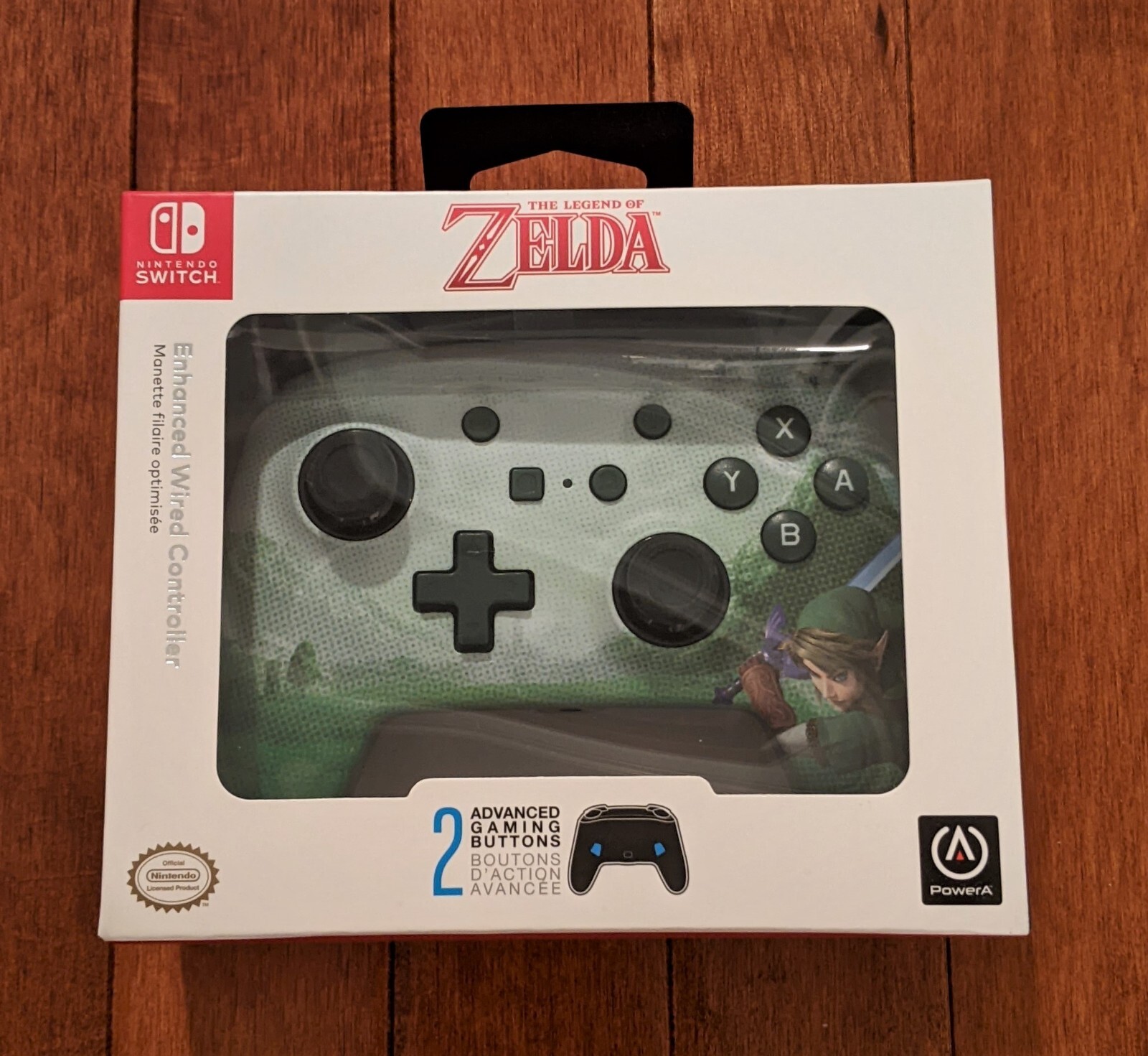 PowerA Enhanced Wired Controller Legend of Zelda Hylian Shield box art for Nintendo Switch