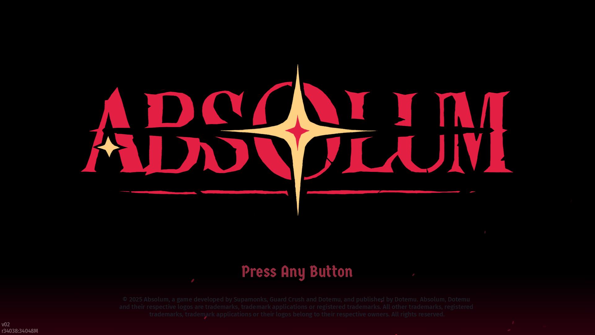 Absolum title screen for Nintendo Switch