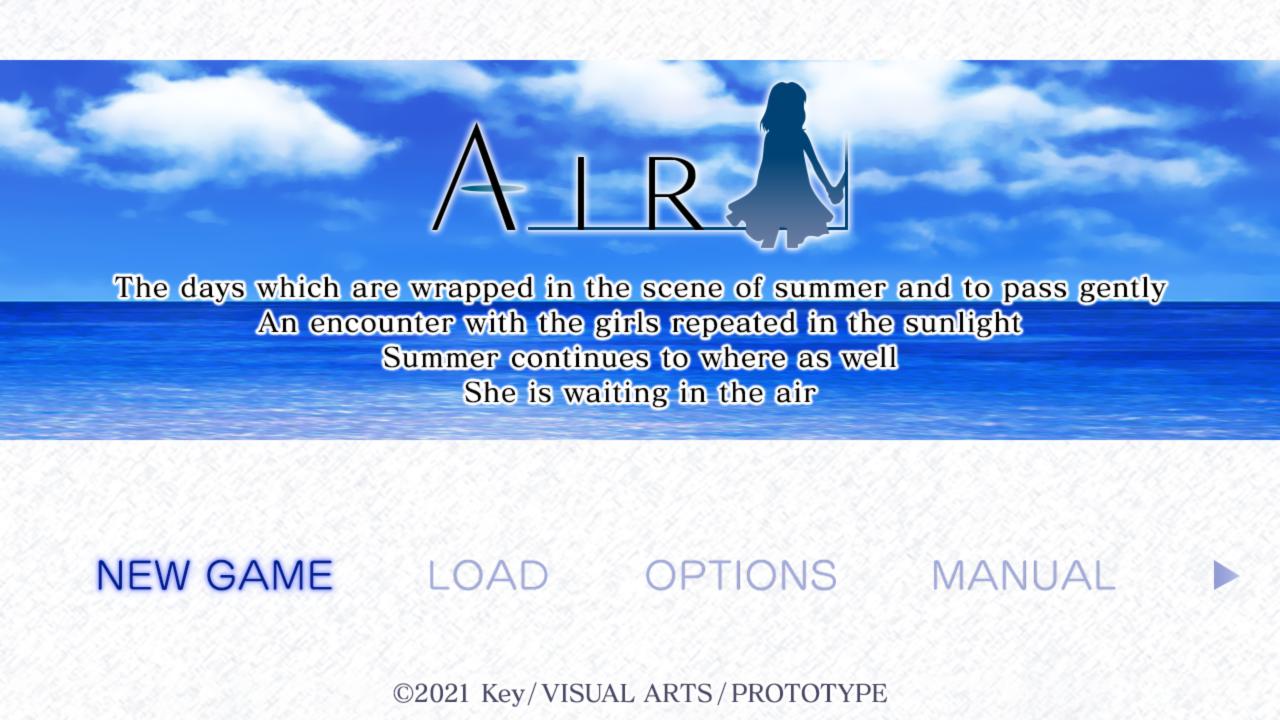 Air title screen for Nintendo Switch