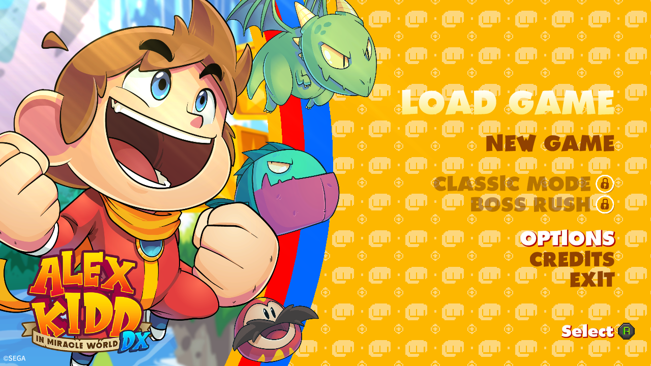 Alex Kidd in Miracle World DX title screen for Nintendo Switch