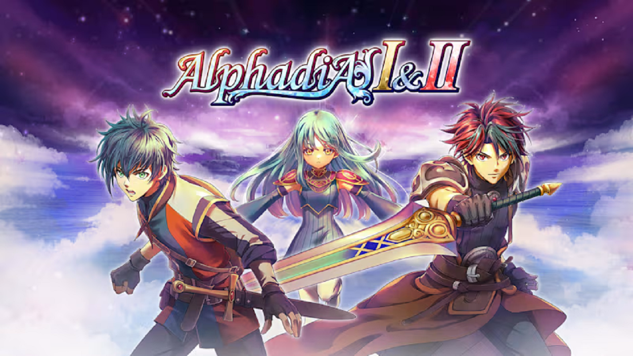 Alphadia Genesis 1 & 2 title screen for Nintendo Switch