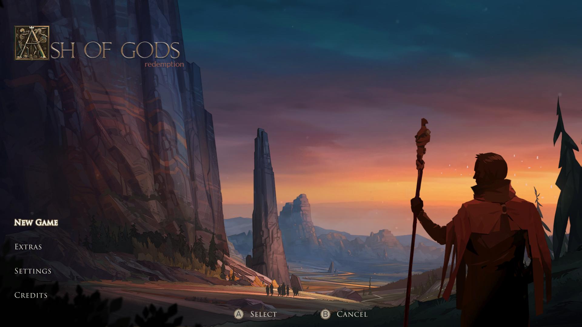 Ash of Gods: Redemption title screen for Nintendo Switch