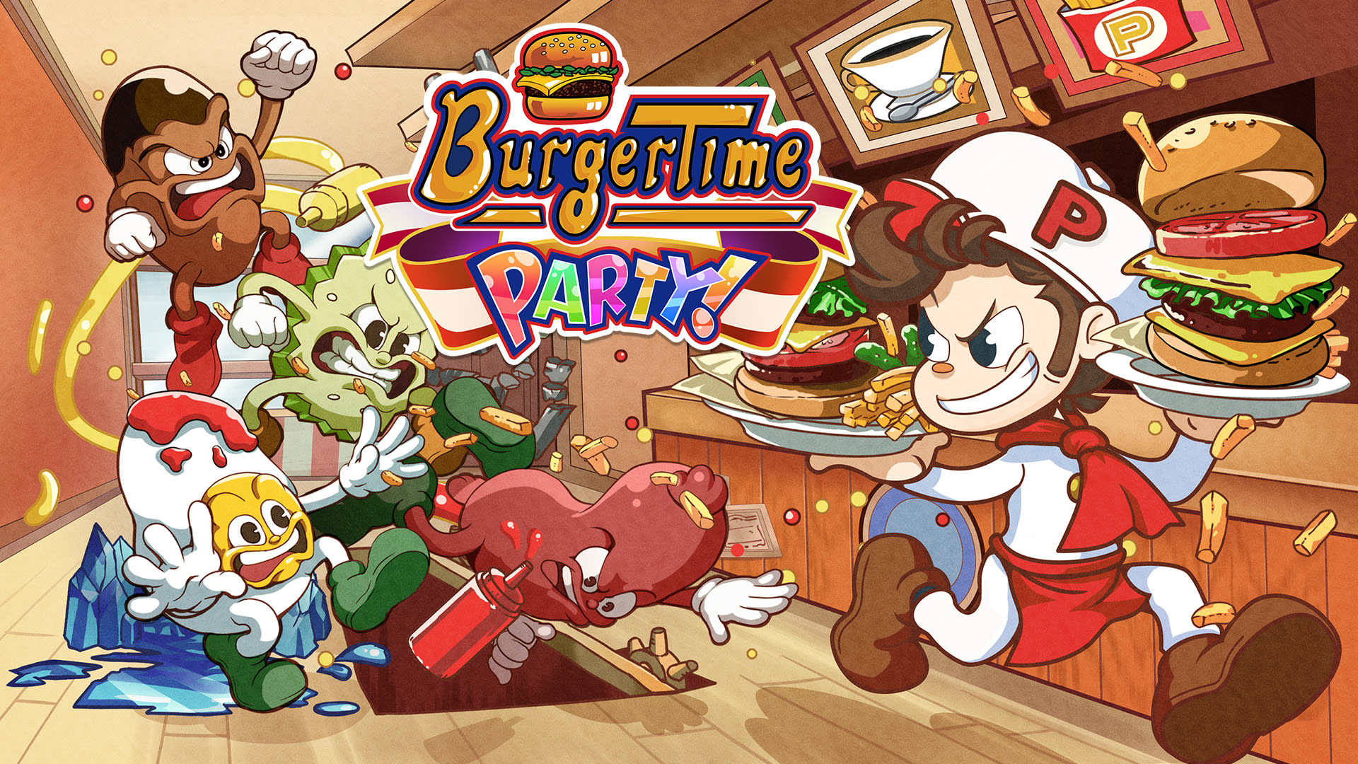 BurgerTime Party title screen for Nintendo Switch