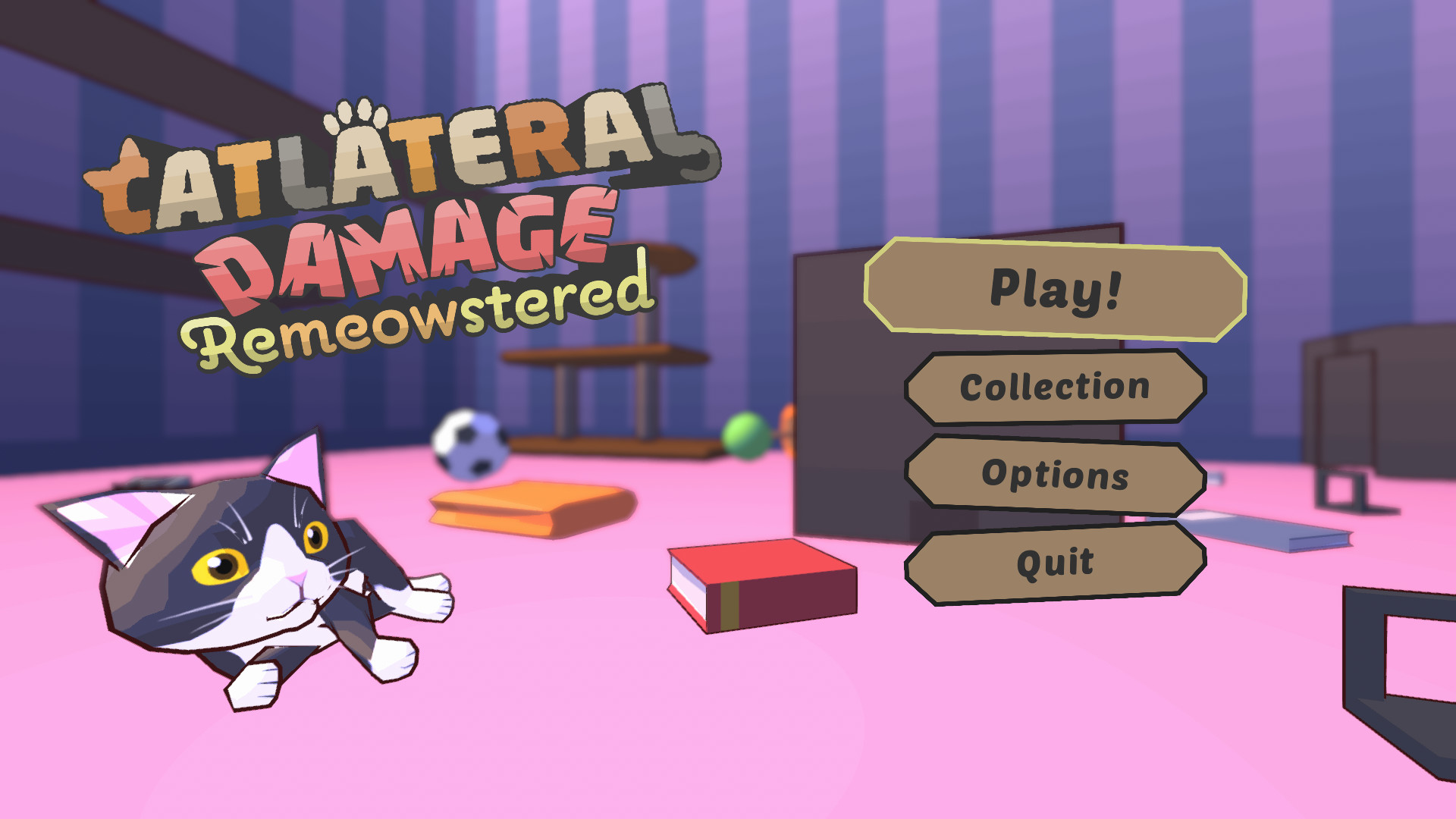Catlateral Damage: Remeowstered title screen for Nintendo Switch
