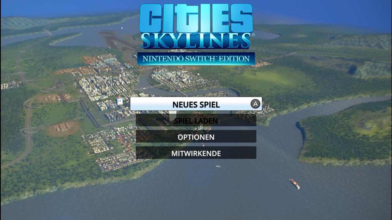 Cities Skylines title screen for Nintendo Switch