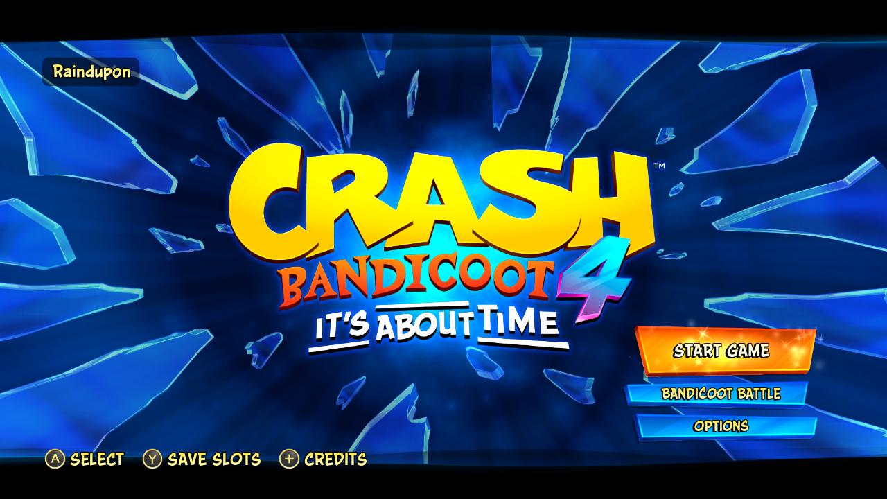 Crash Bandicoot 4: It's About Time title screen for Nintendo Switch