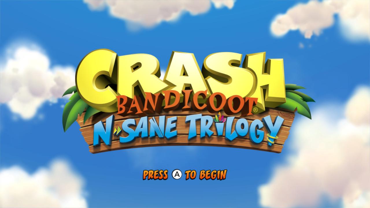 Crash Bandicoot N. Sane Trilogy title screen for Nintendo Switch