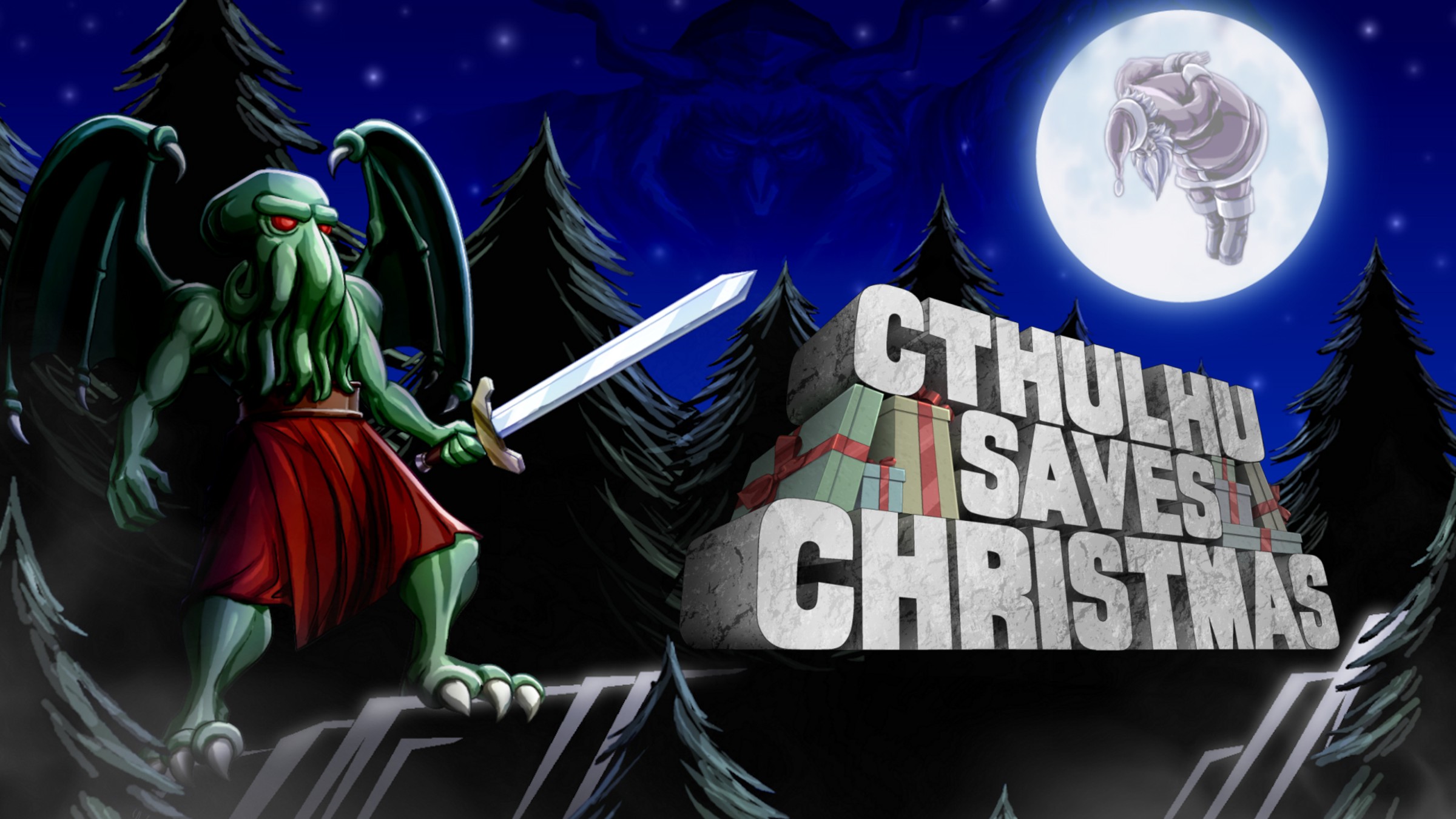 Cthulhu Saves Christmas title screen for Nintendo Switch