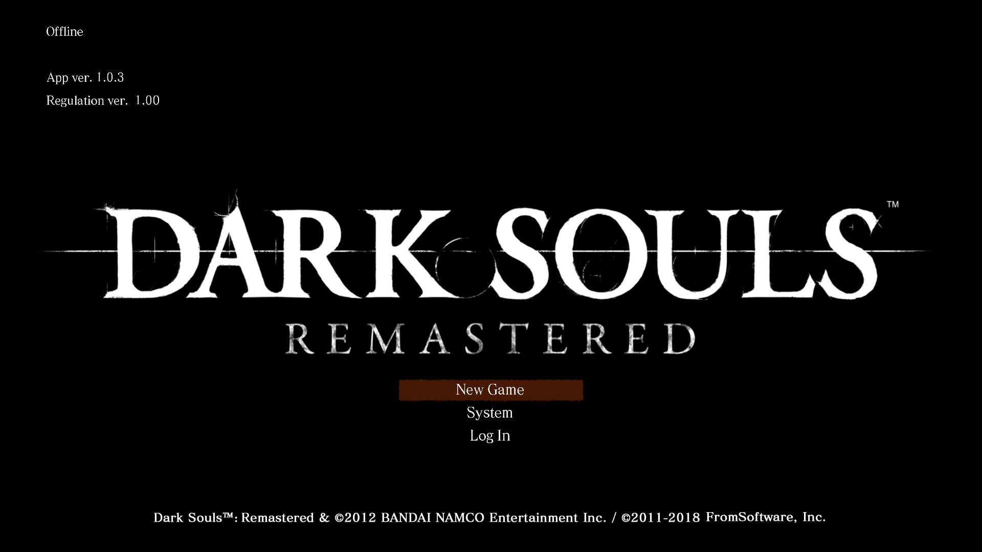 Dark Souls: Remastered title screen for Nintendo Switch
