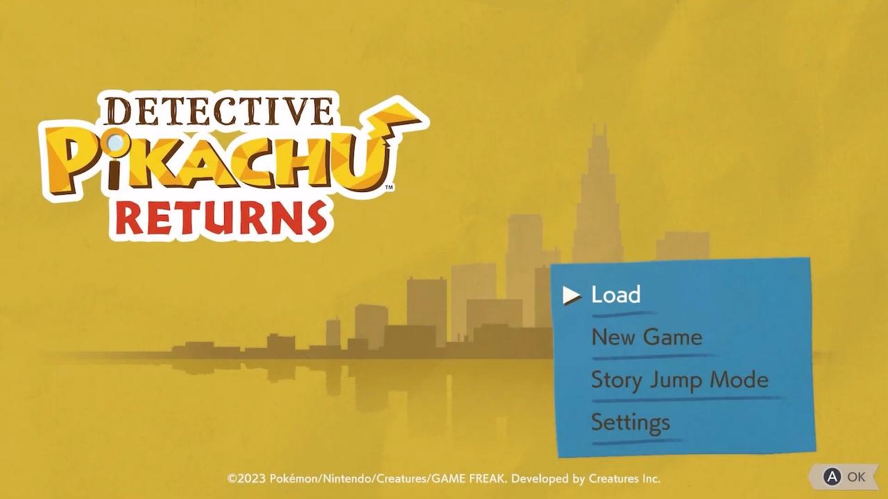 Detective Pikachu Returns [Amazon Exclusive] title screen for Nintendo Switch