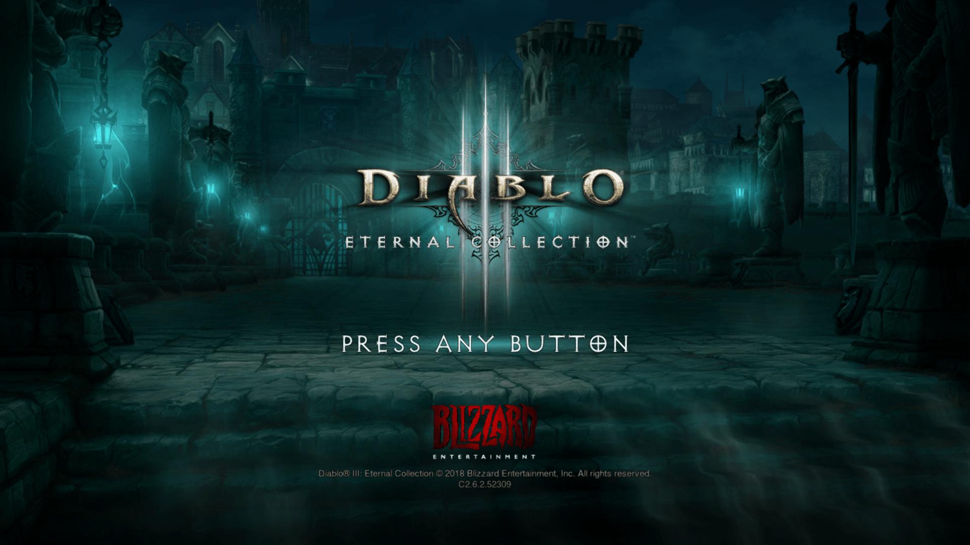 Diablo III Eternal Collection title screen for Nintendo Switch