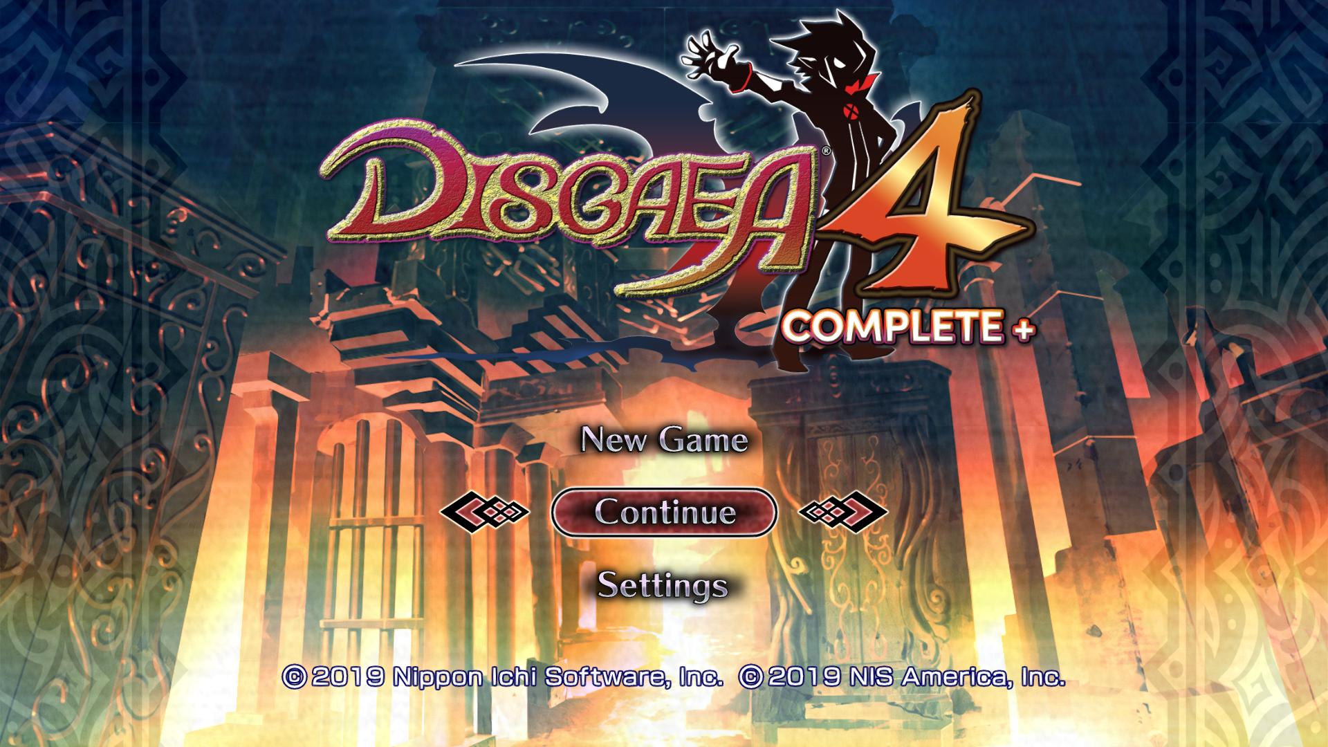 Disgaea 4 Complete+ title screen for Nintendo Switch