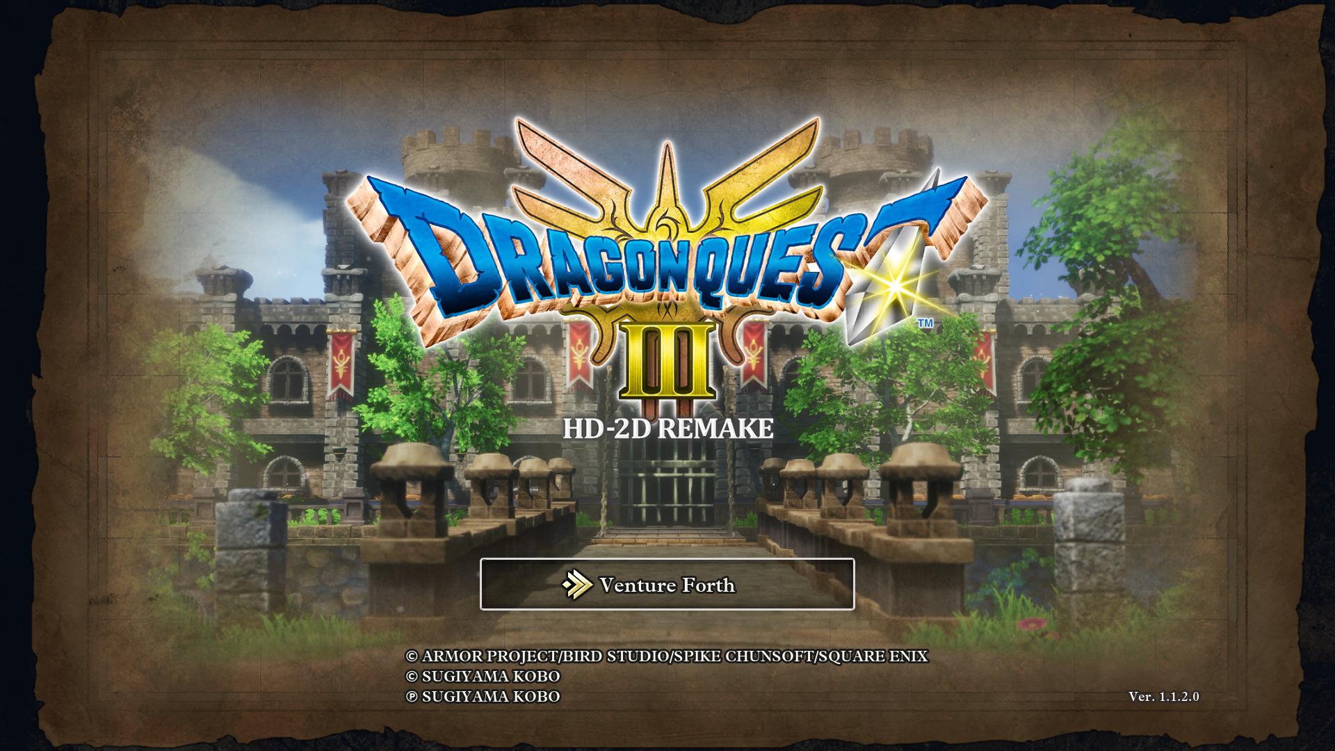 Dragon Quest I & II HD-2D Remake title screen for Nintendo Switch