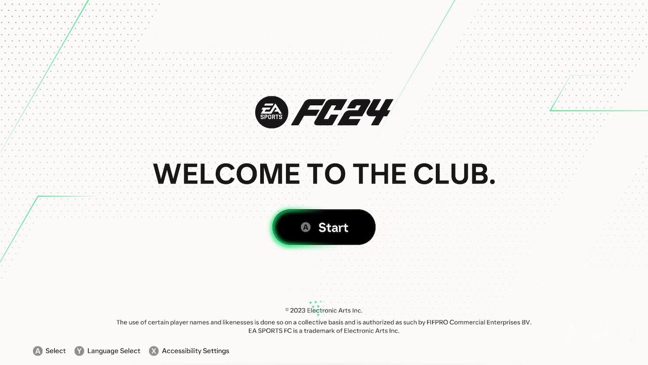 EA Sports FC 24 title screen for Nintendo Switch