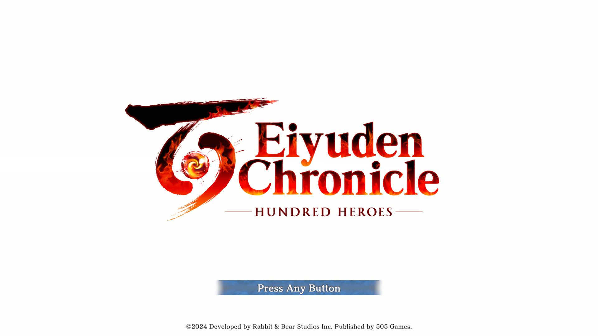 Eiyuden Chronicle: Hundred Heroes title screen for Nintendo Switch