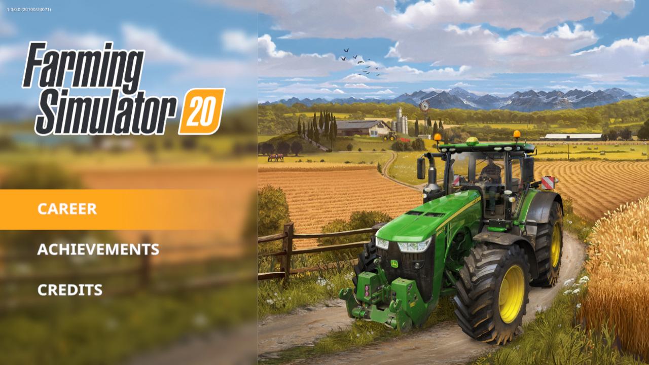Farming Simulator 20 title screen for Nintendo Switch