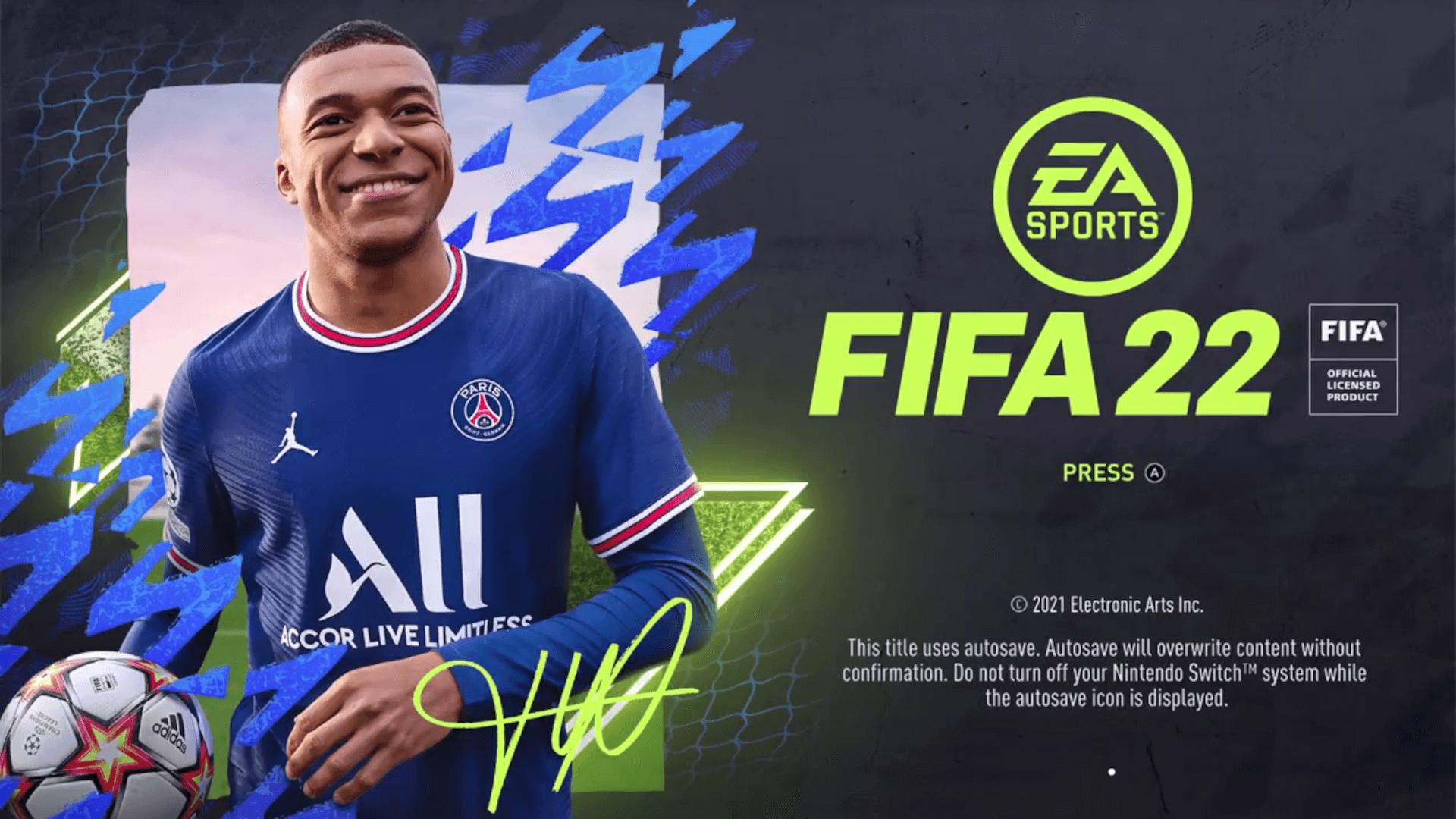 FIFA 22 Legacy Edition title screen for Nintendo Switch